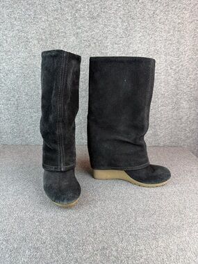MRKT Black Suede Wedge Fold Over Women’s Boots Size 6
